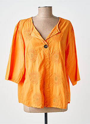 Blouse tissage popeline manches 3/4 orange NEW COLLECTION femme