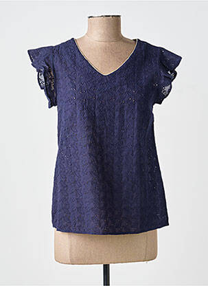Blouse tissage popeline manches courtes bleu BY ONE femme