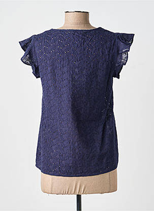 Blouse tissage popeline manches courtes bleu BY ONE femme