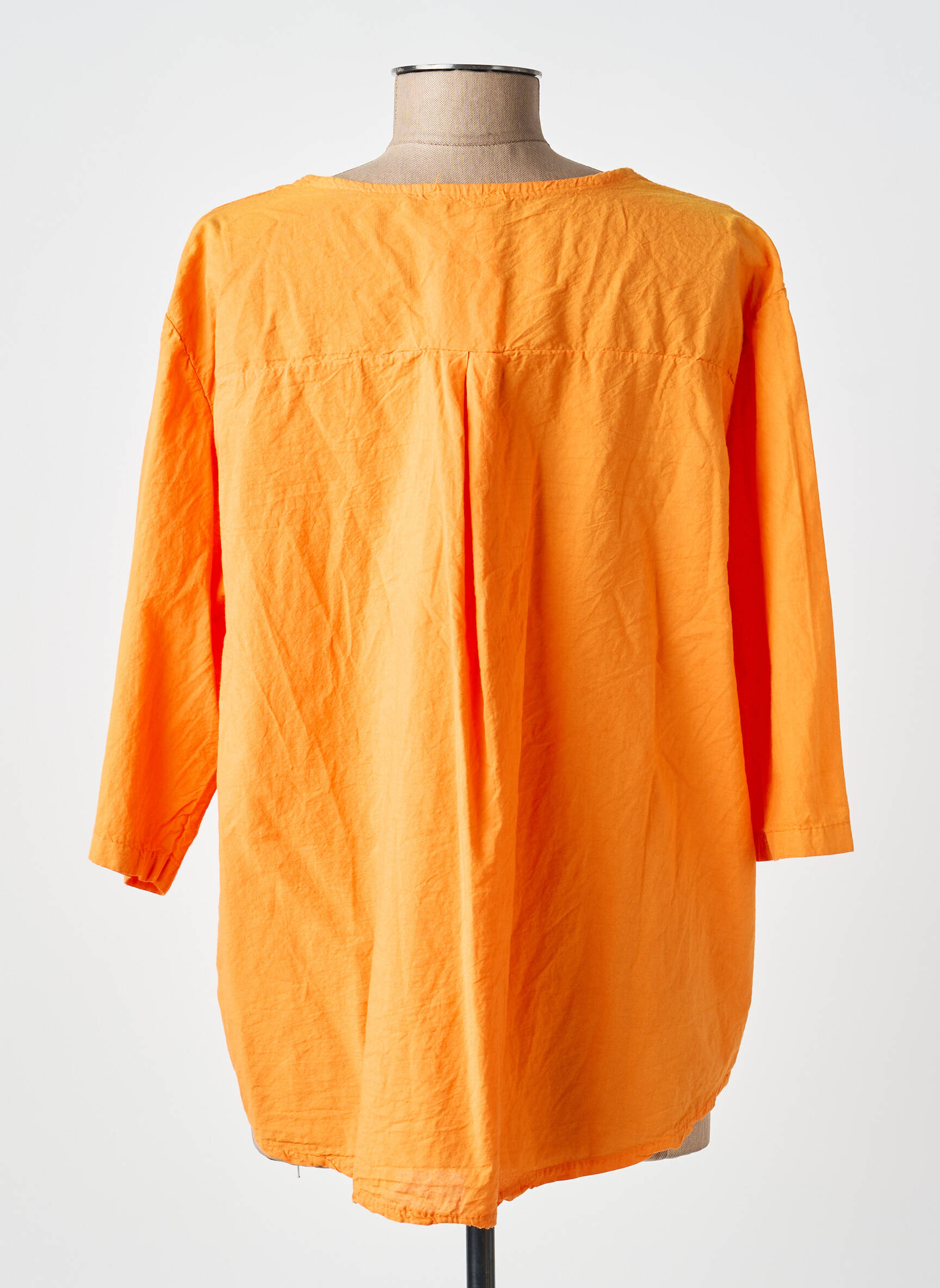 Blouse tissage popeline manches 3/4 orange NEW COLLECTION femme