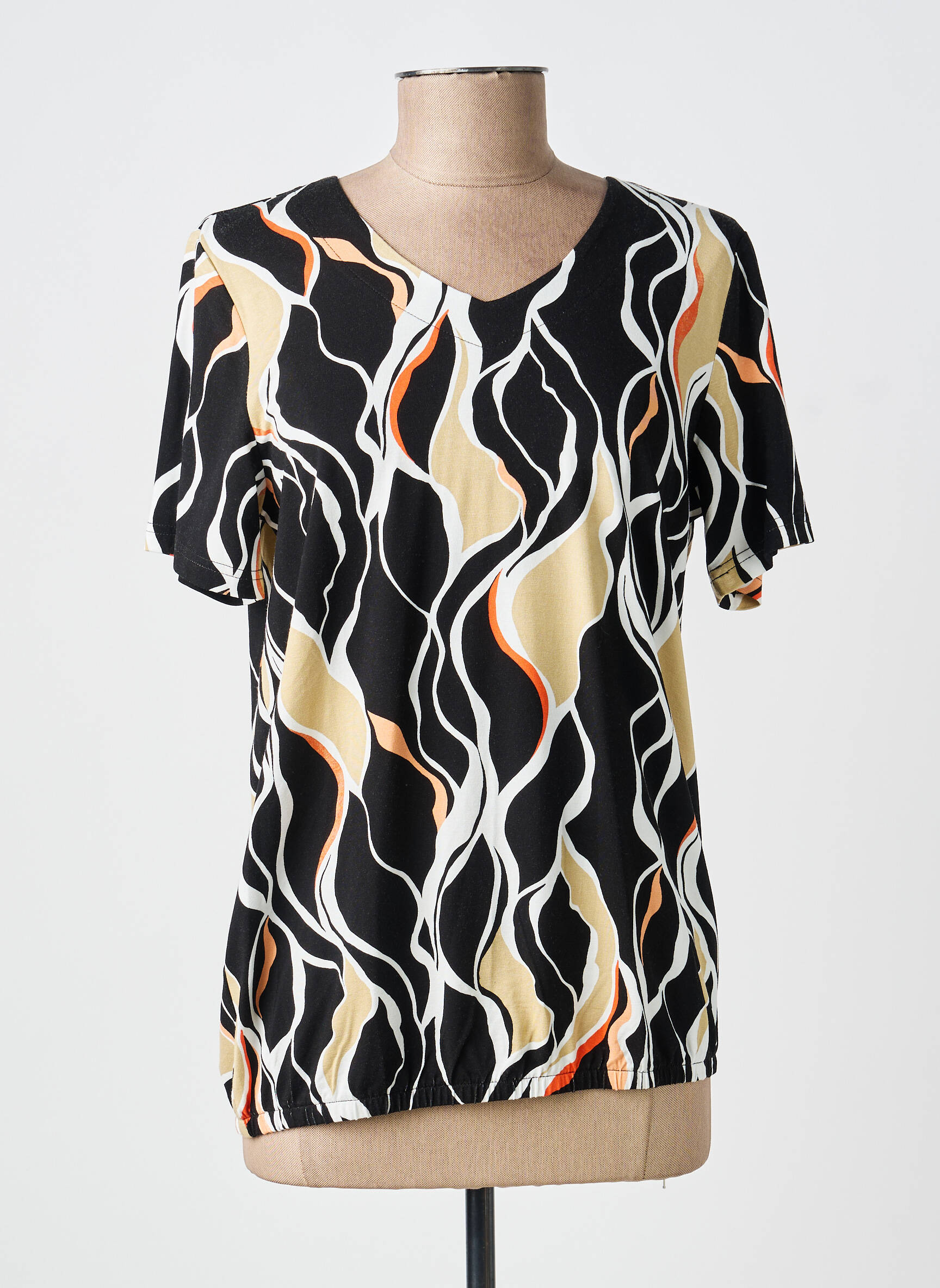 T-shirt imprimé fantaisie manches courtes noir BRANDTEX femme