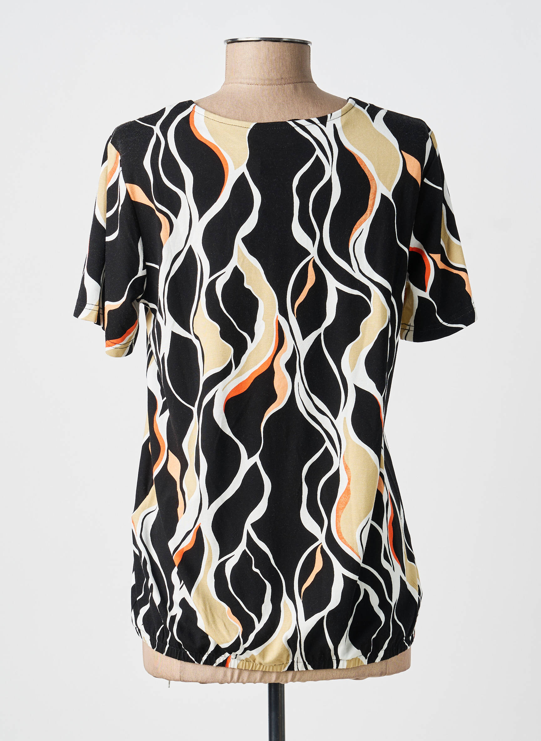 T-shirt imprimé fantaisie manches courtes noir BRANDTEX femme