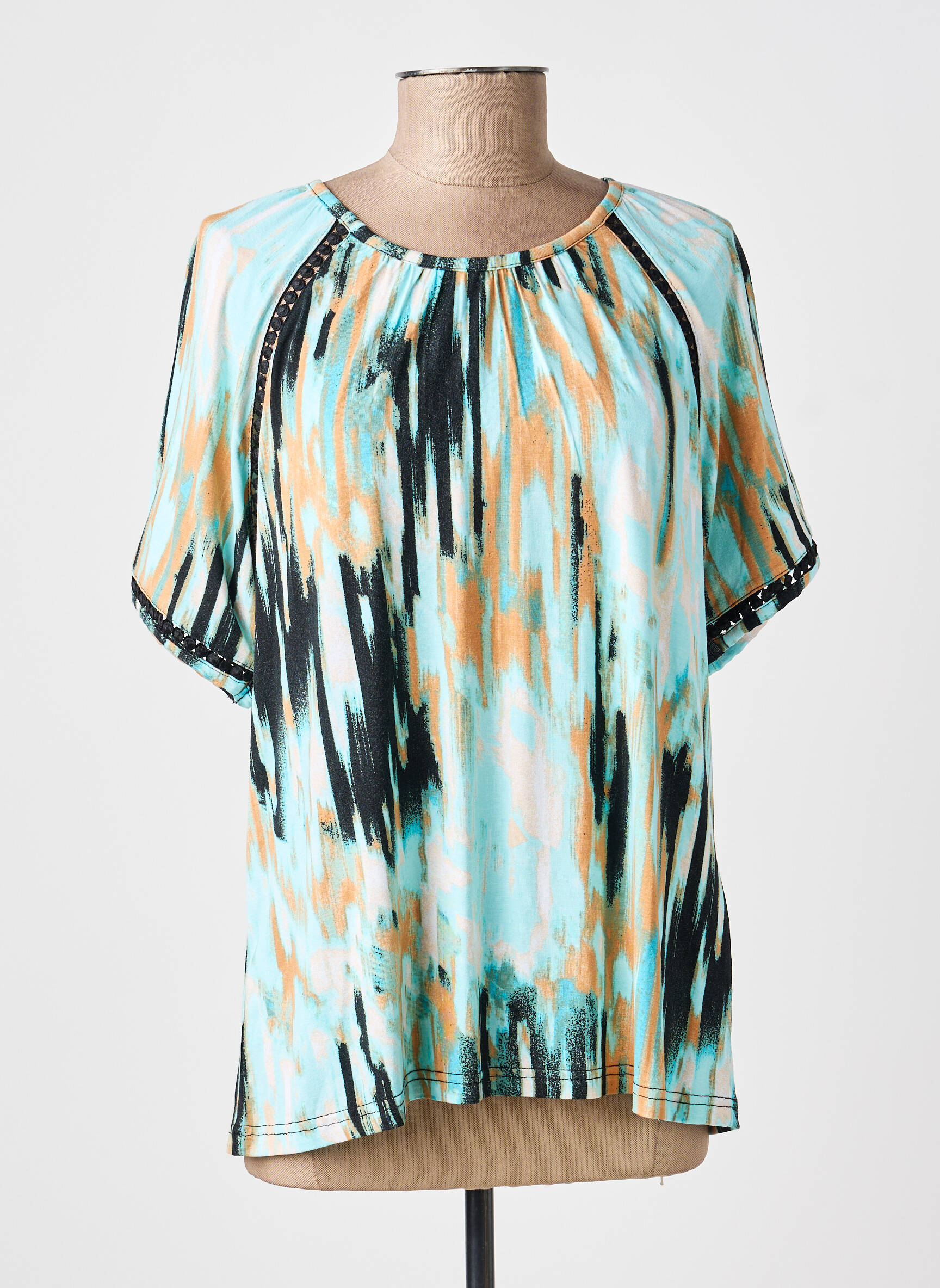 T-shirt imprimé fantaisie manches courtes bleu SIGNATURE femme