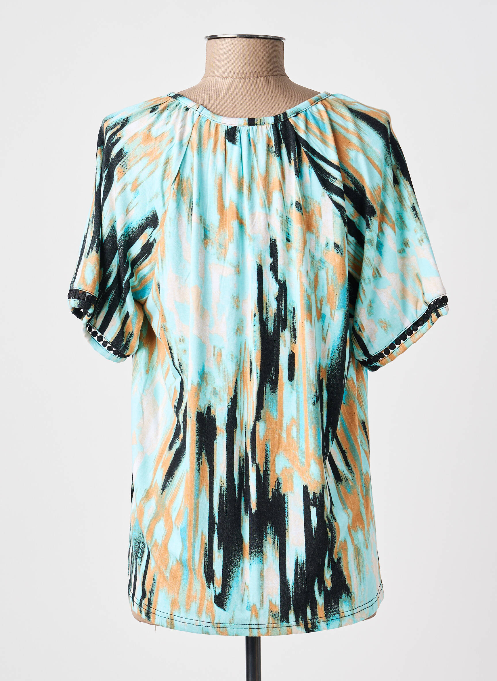 T-shirt imprimé fantaisie manches courtes bleu SIGNATURE femme