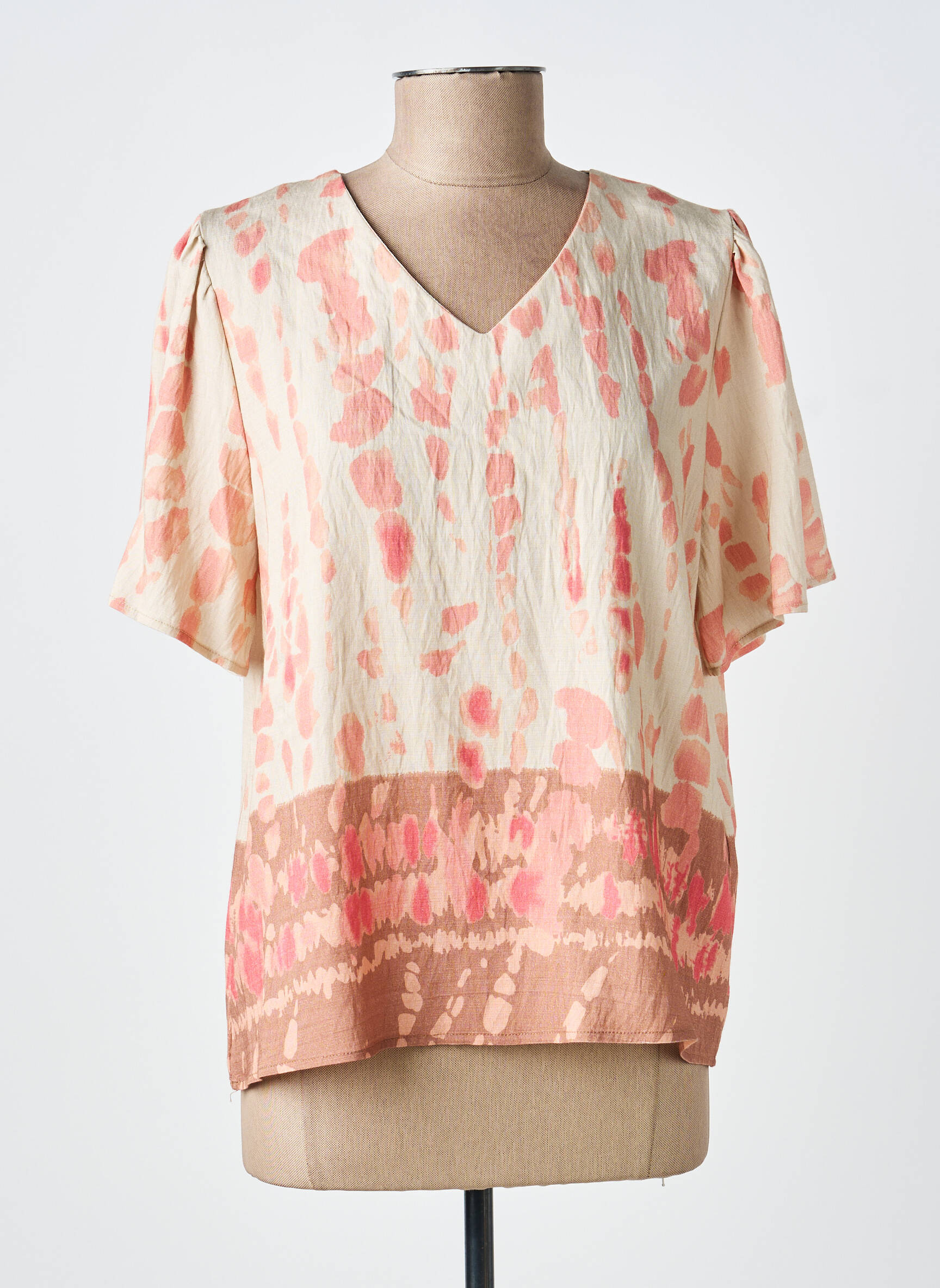 Top tissage crêpe manches courtes rose SIGNATURE femme