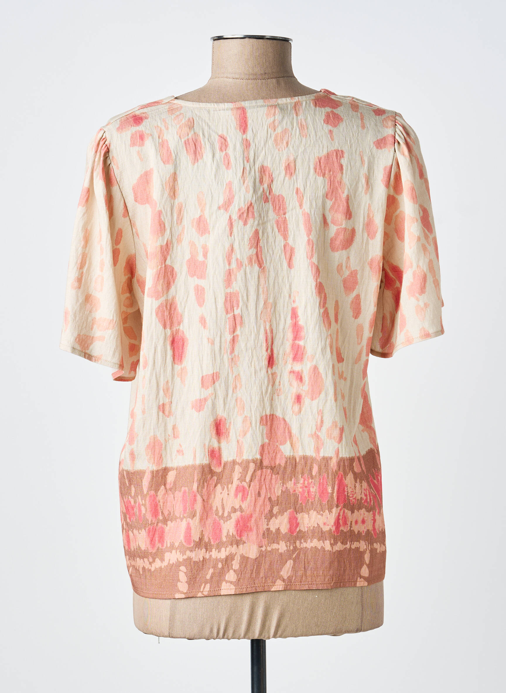Top tissage crêpe manches courtes rose SIGNATURE femme