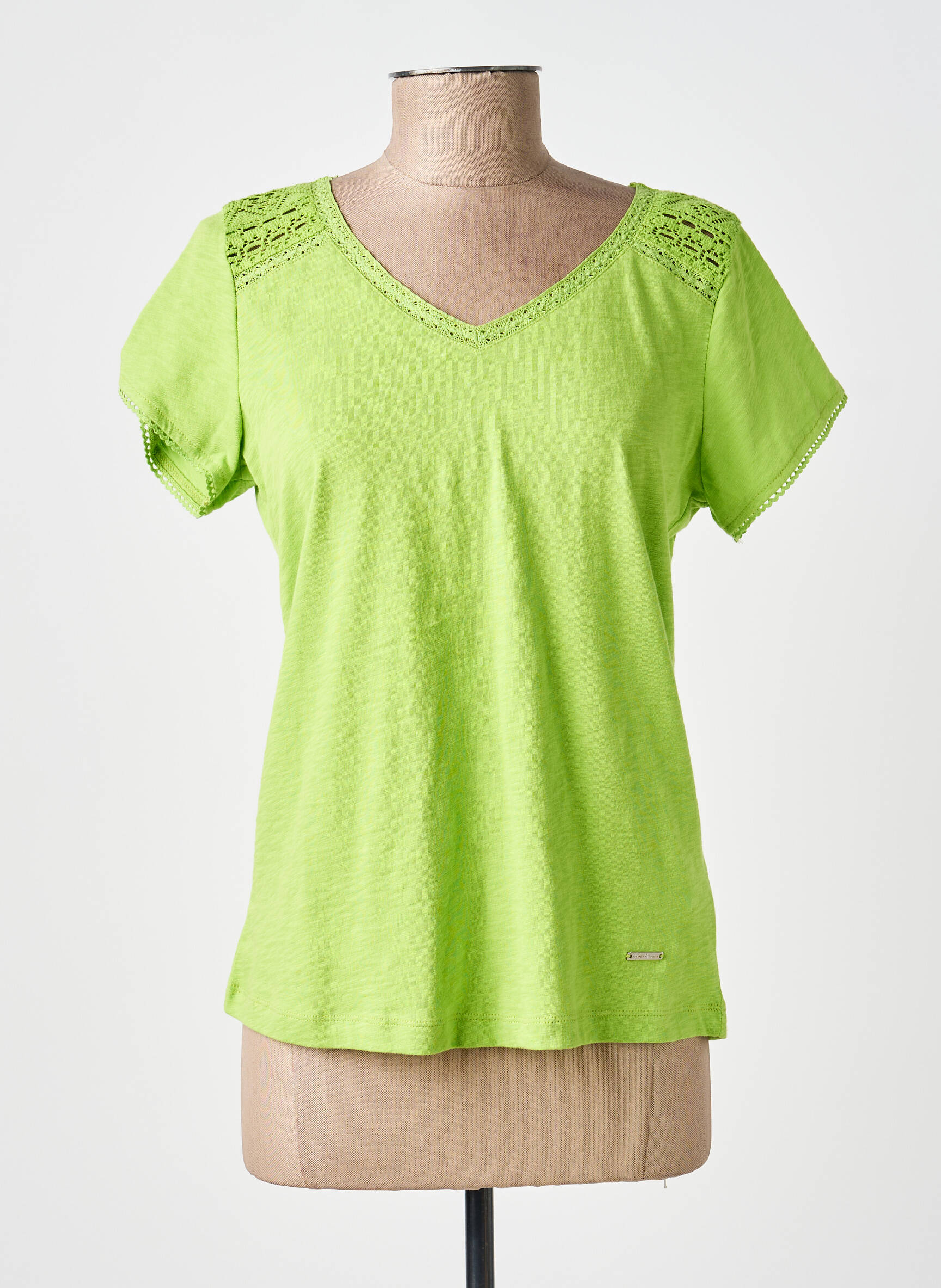 T-shirt col v manches courtes vert AGATHE & LOUISE femme