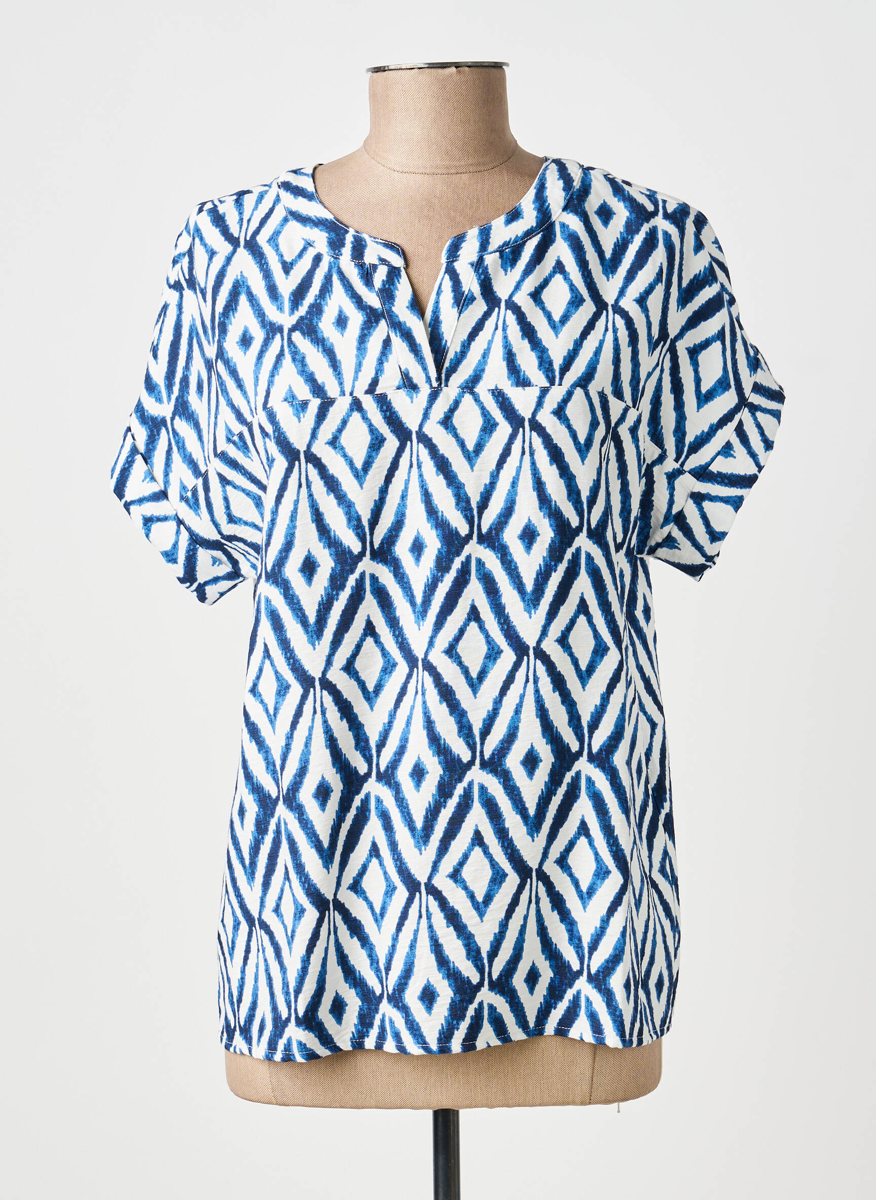 Blouse tissage crêpe manches courtes bleu BRANDTEX femme