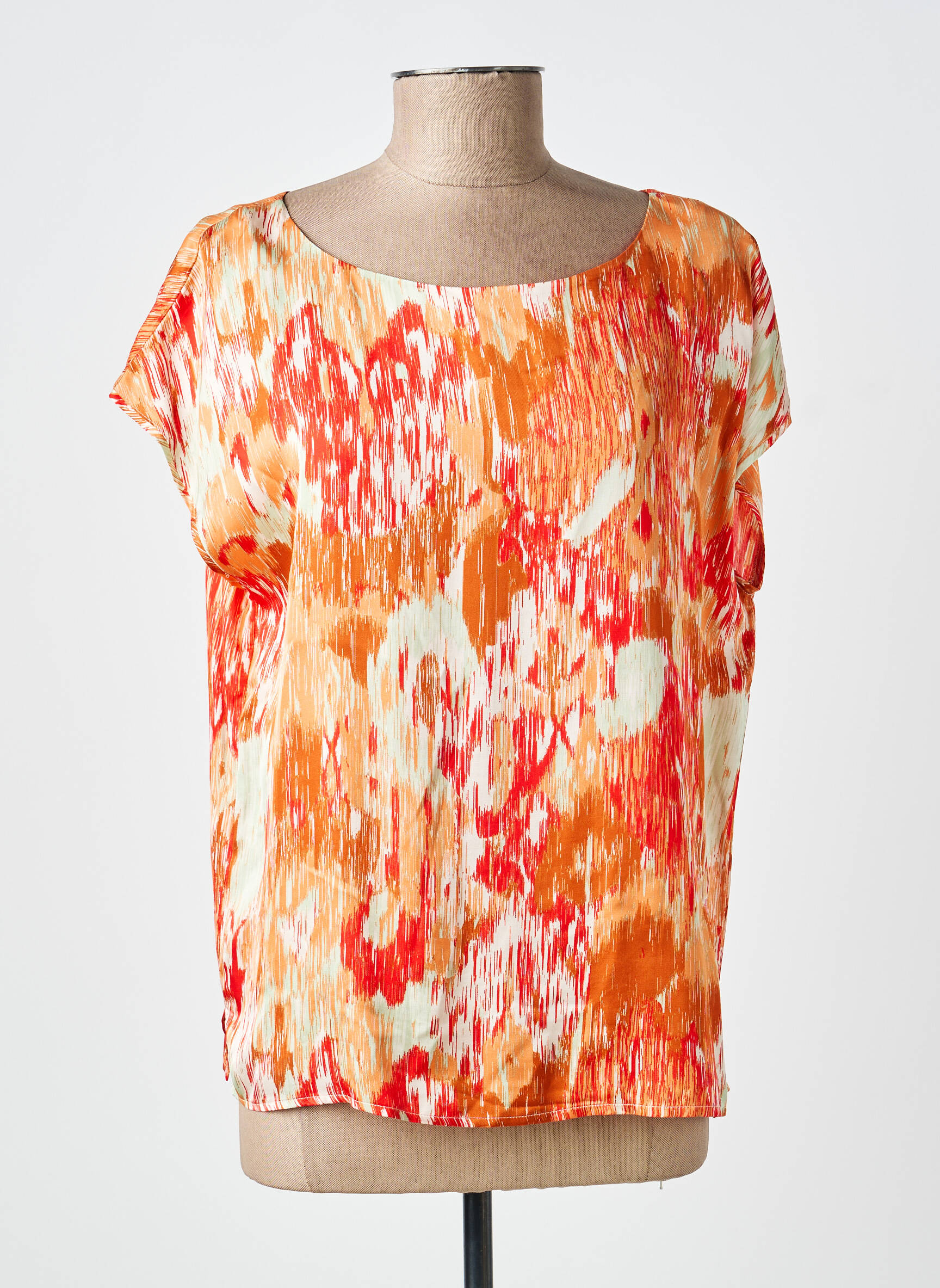 Top imprimé fantaisie manches courtes orange SURKANA femme