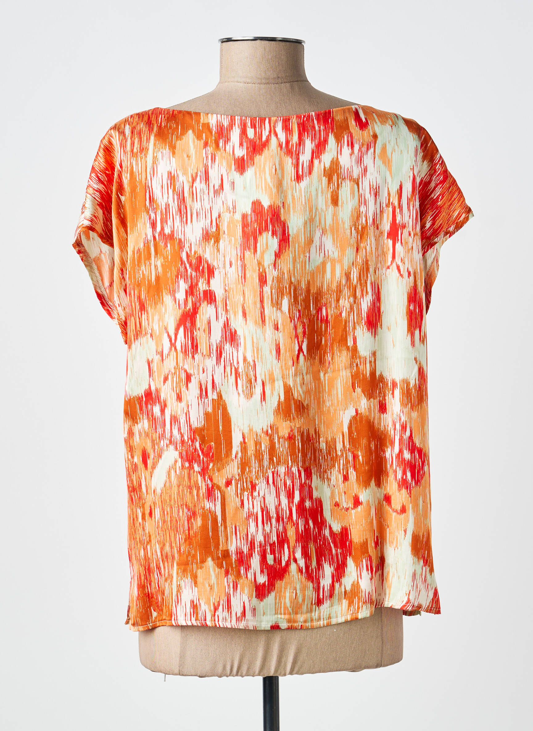 Top imprimé fantaisie manches courtes orange SURKANA femme