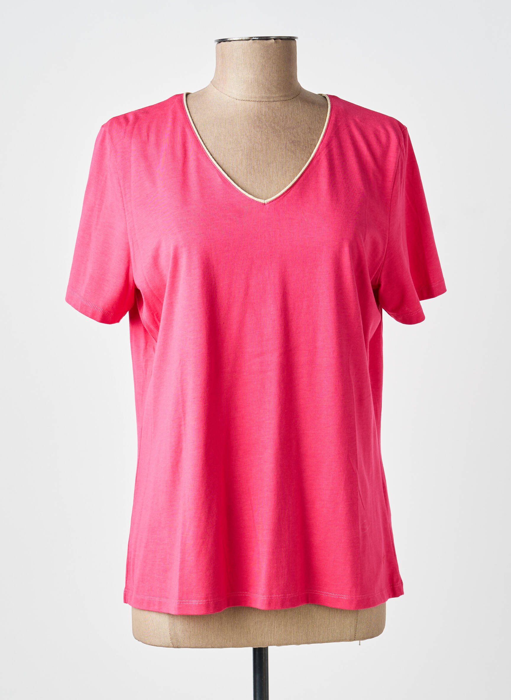 T-shirt col v manches courtes rose JULIE GUERLANDE femme