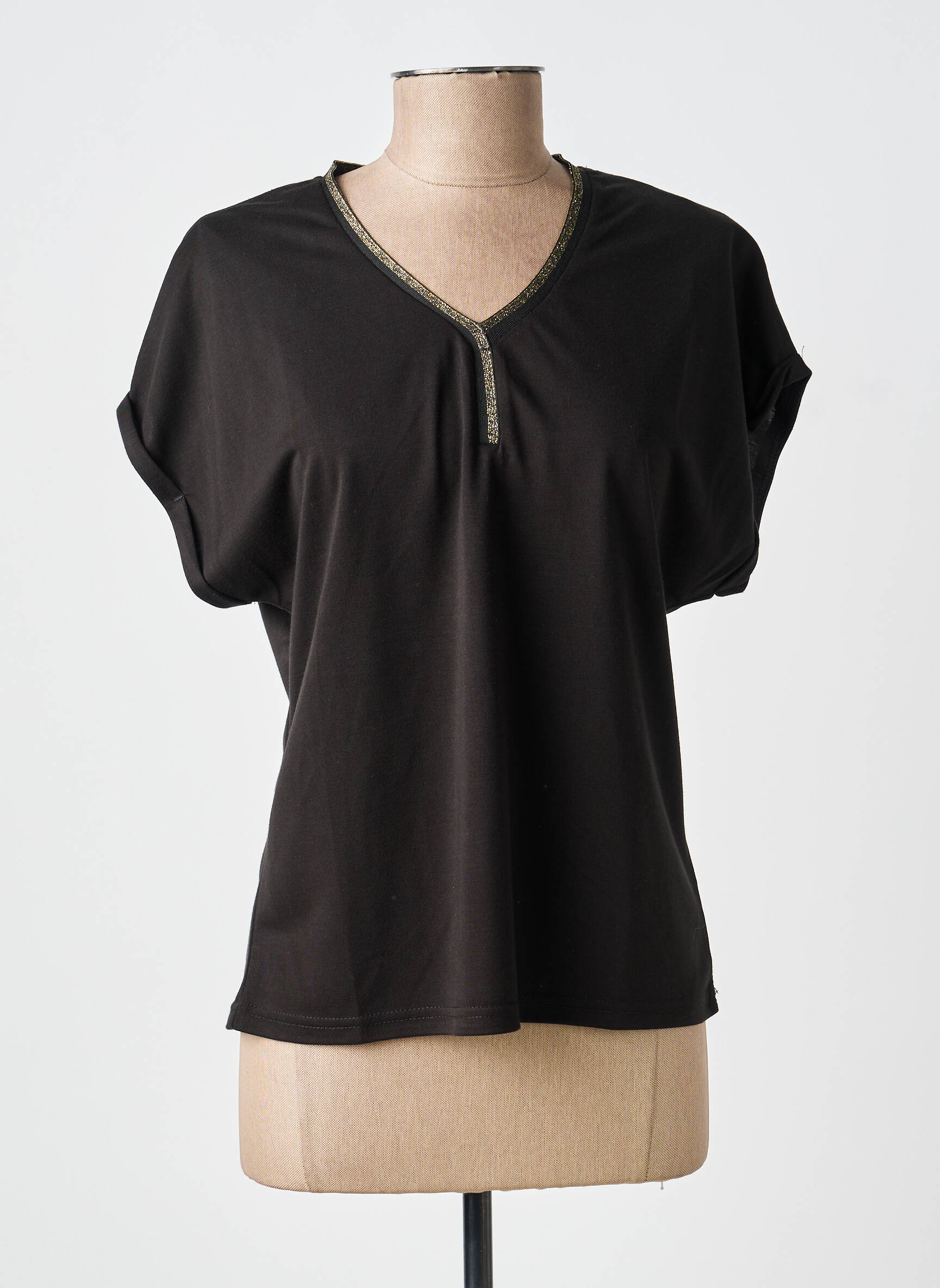 T-shirt col v manches courtes noir B.YOUNG femme