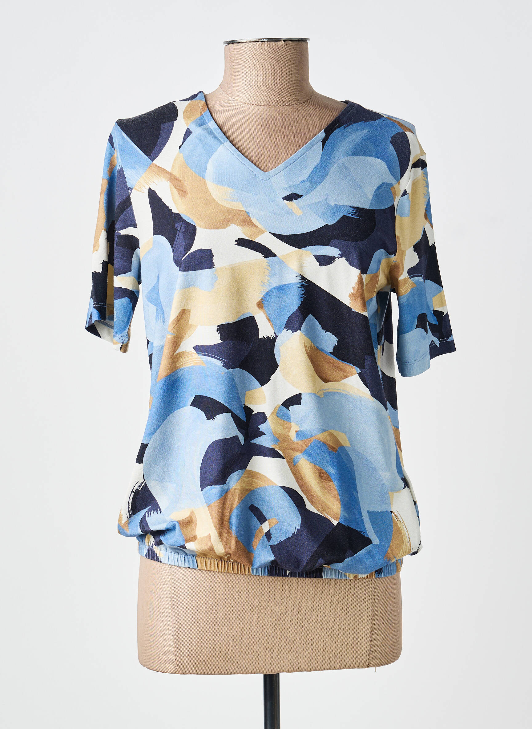 T-shirt imprimé fantaisie manches courtes bleu BRANDTEX femme