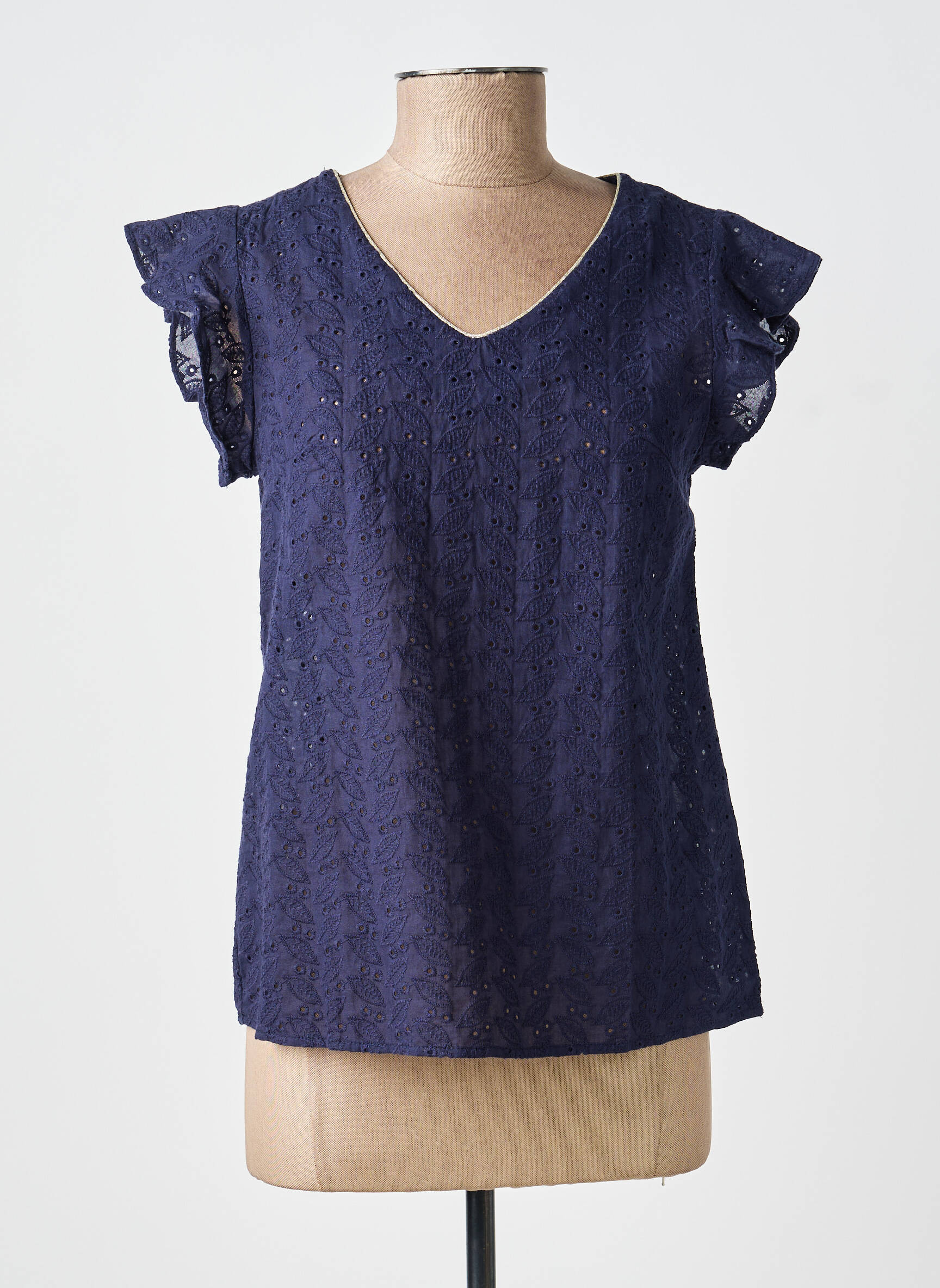 Blouse tissage popeline manches courtes bleu BY ONE femme