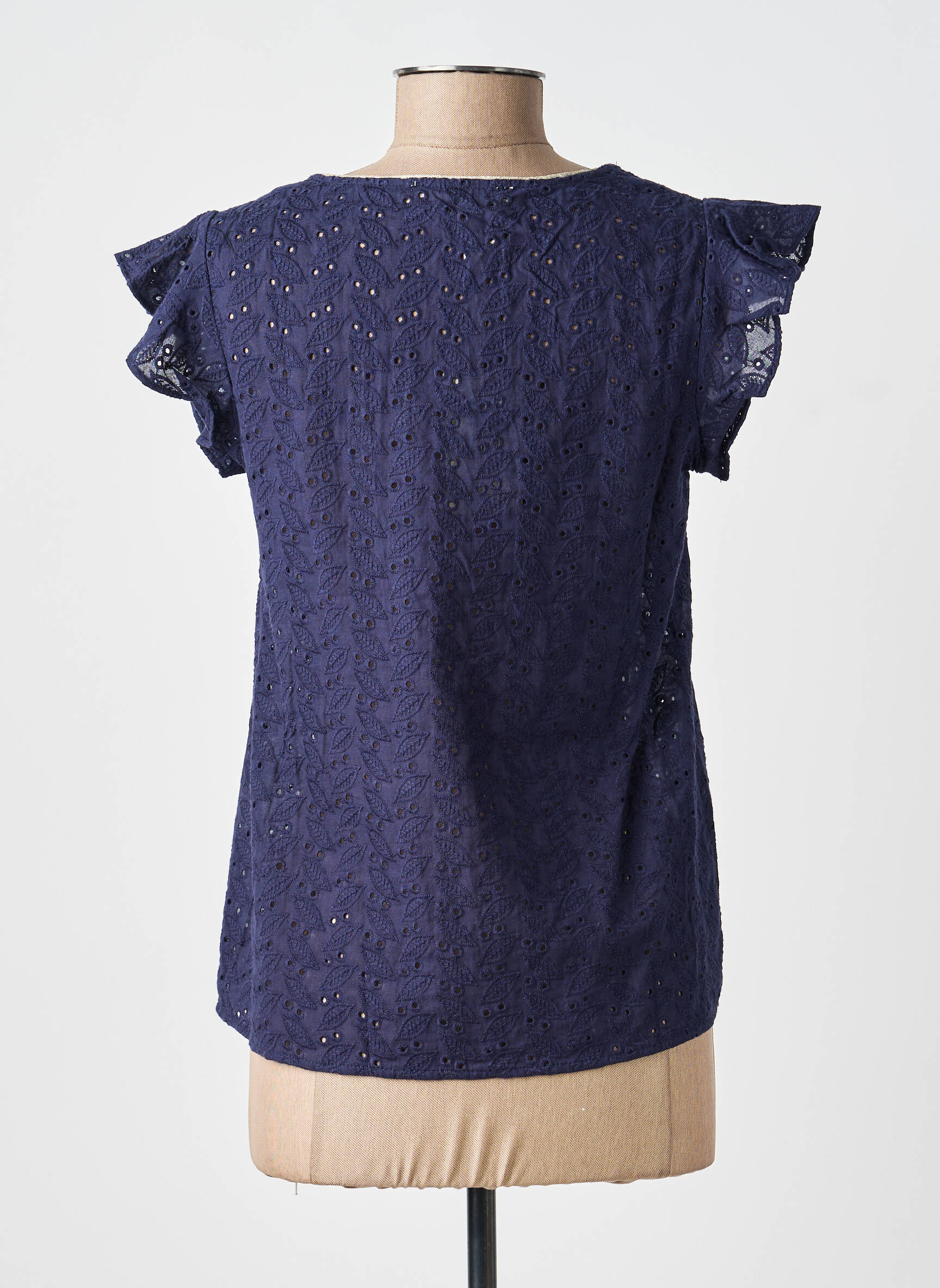 Blouse tissage popeline manches courtes bleu BY ONE femme