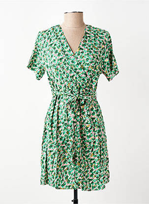 Robe courte imprimé fleurs manches courtes vert MISS SARA FASHION femme