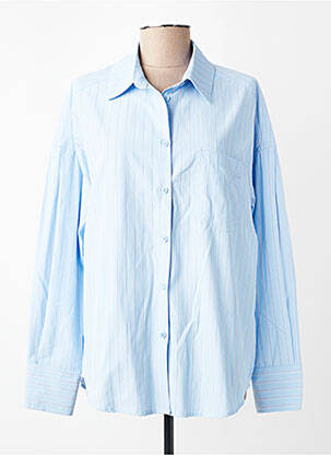 Chemisier tissage popeline manches longues bleu GRACE & MILA femme