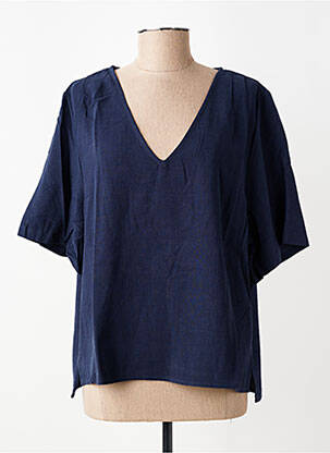 Blouse tissage crêpe manches courtes bleu GRACE & MILA femme