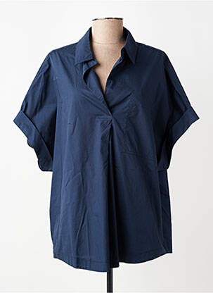 Blouse tissage popeline manches courtes bleu GRACE & MILA femme