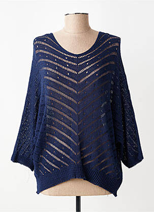 Pull maille ajourée manches 3/4 bleu QUATRE VINGT JOURS femme