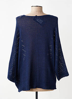 Pull maille ajourée manches 3/4 bleu QUATRE VINGT JOURS femme