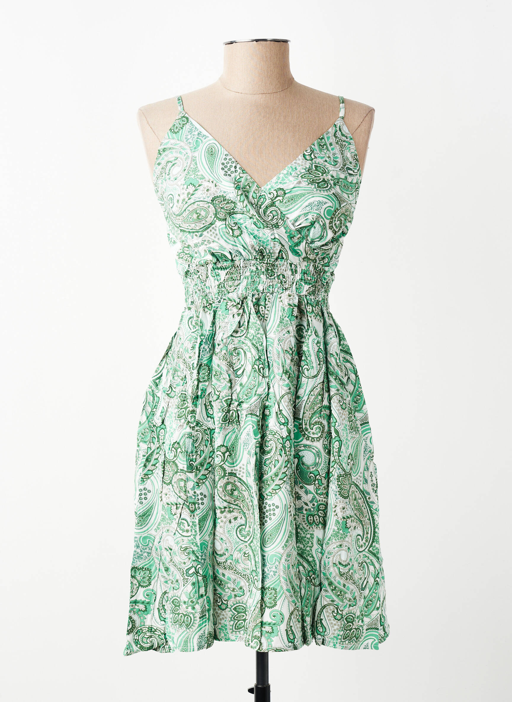 Robe courte coupe cintrée fines bretelles vert MISS SARA FASHION femme
