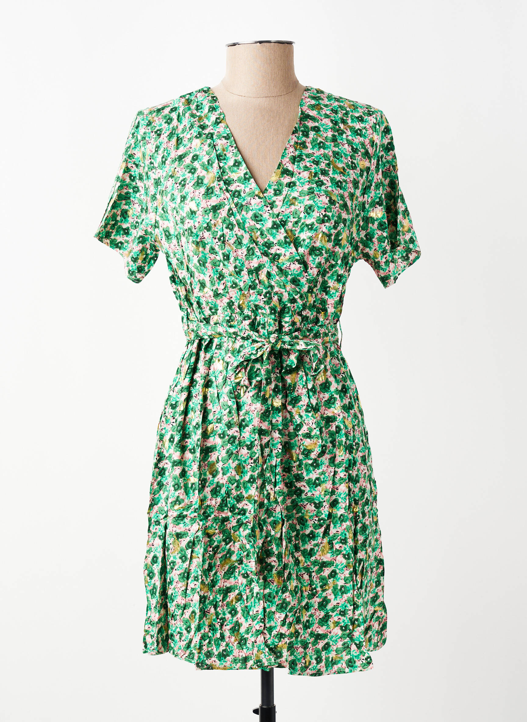 Robe courte imprimé fleurs manches courtes vert MISS SARA FASHION femme