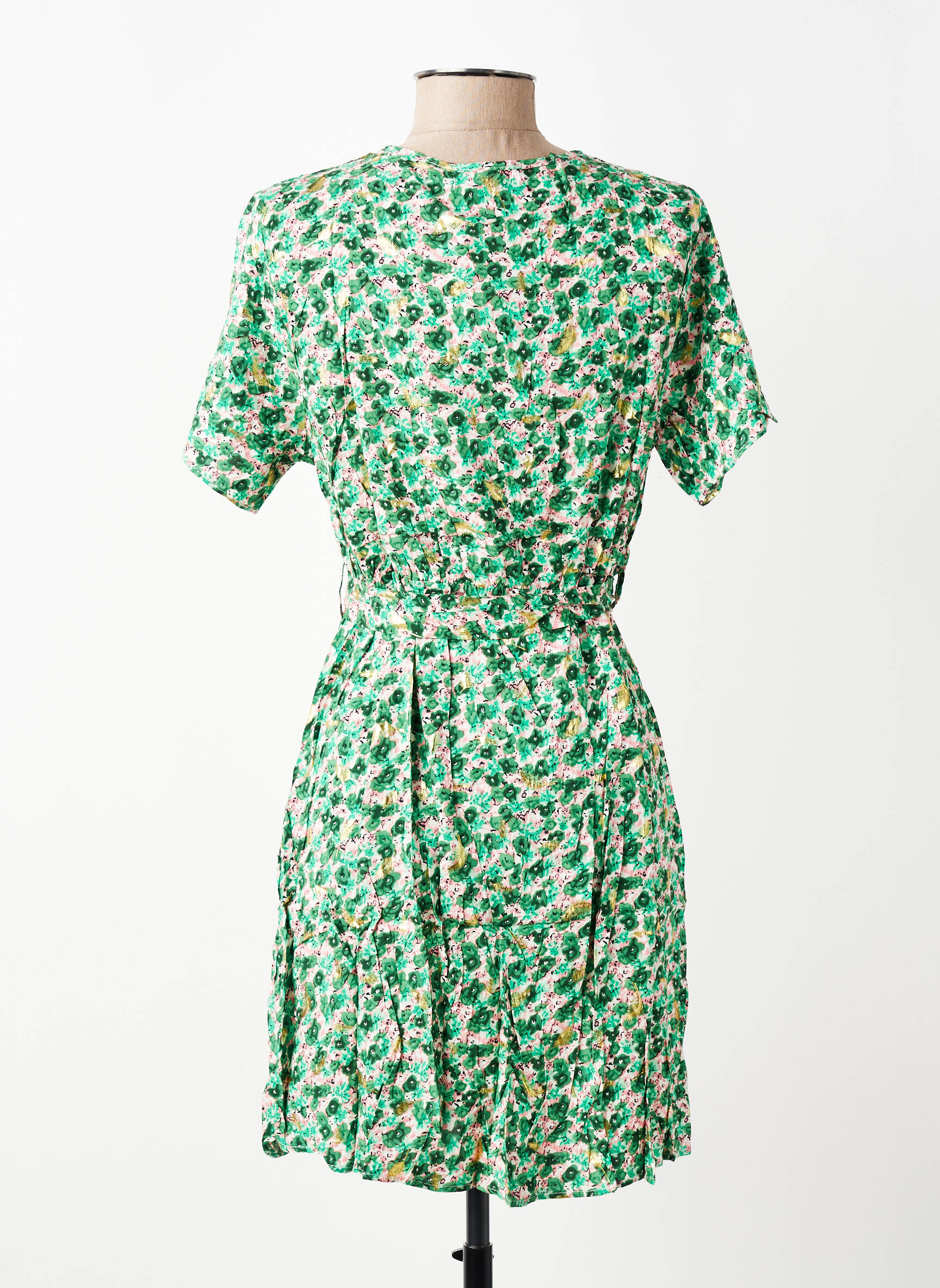 Robe courte imprimé fleurs manches courtes vert MISS SARA FASHION femme