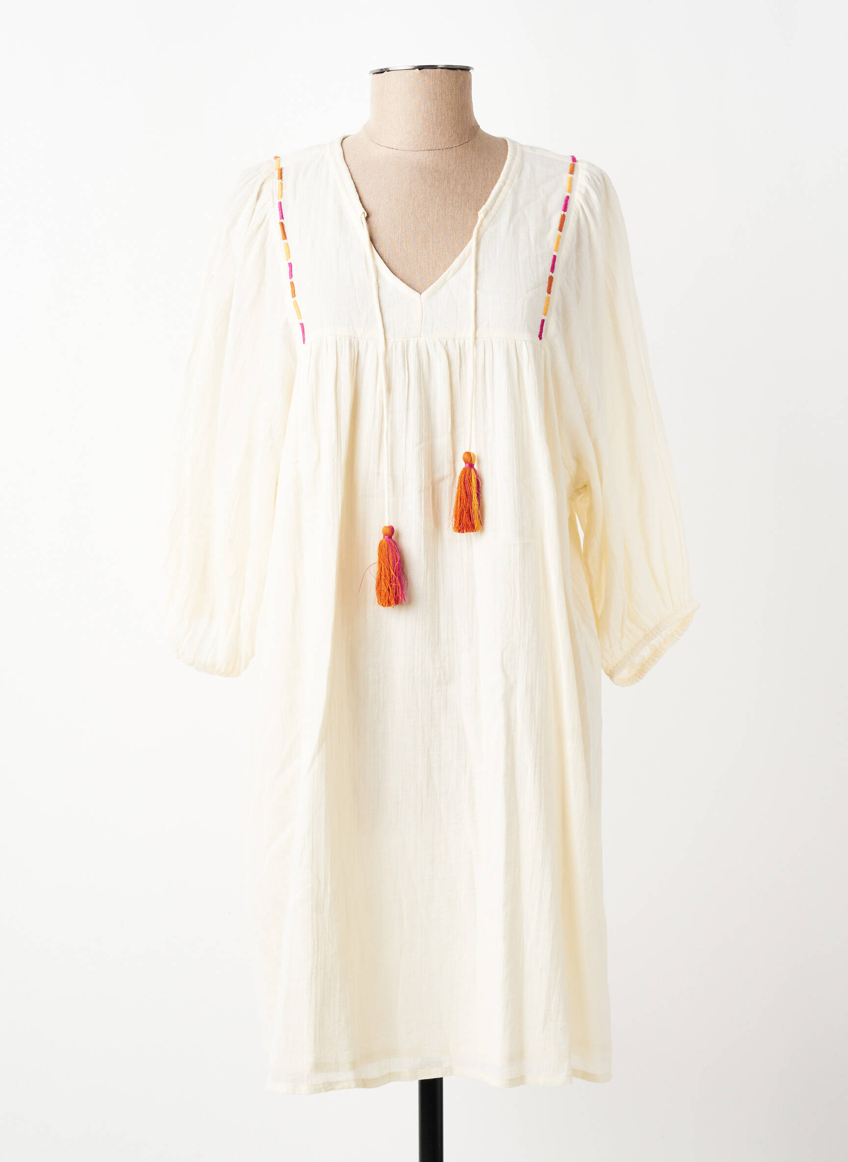 Robe mi-longue manches 3/4 manches 3/4 beige LOLA ESPELETA femme