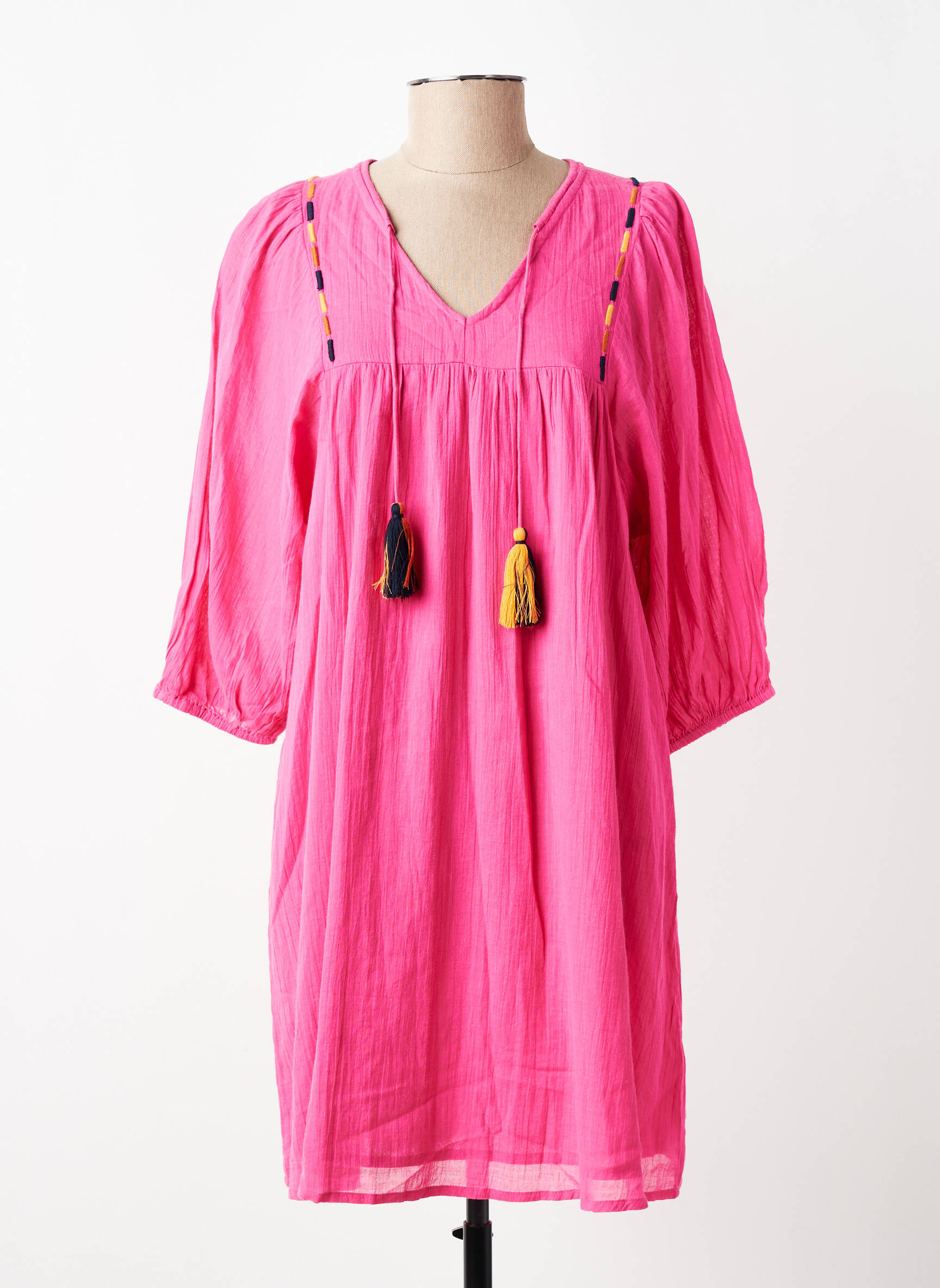 Robe mi-longue manches 3/4 manches 3/4 rose LOLA ESPELETA femme