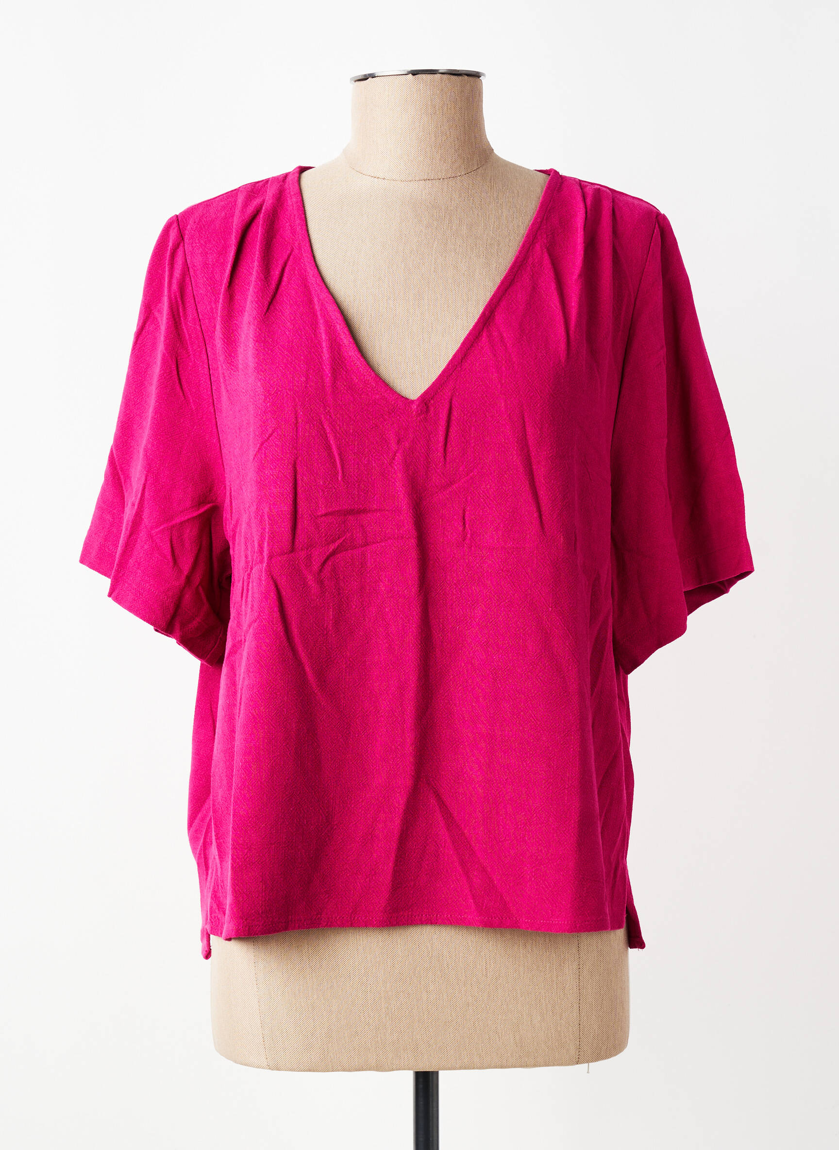 Blouse tissage crêpe manches courtes rose GRACE & MILA femme