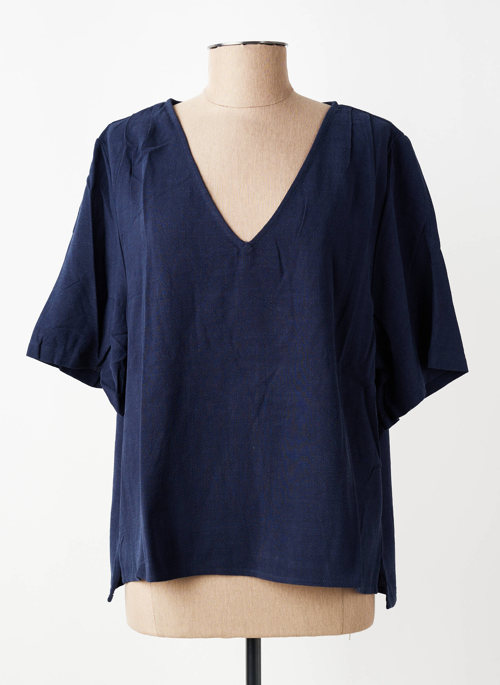 Blouse tissage crêpe manches courtes bleu GRACE & MILA femme
