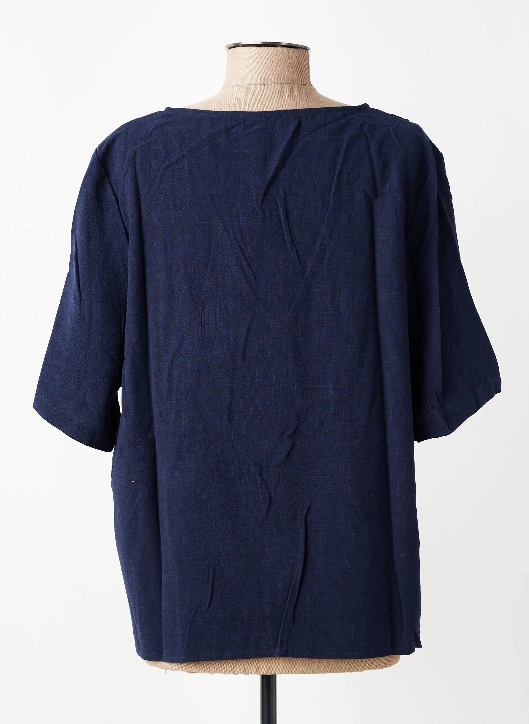 Blouse tissage crêpe manches courtes bleu GRACE & MILA femme