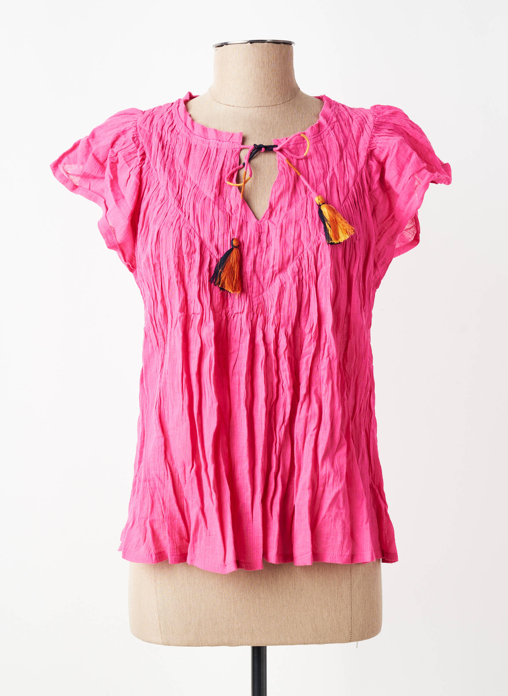 Blouse légère et transparente manches courtes rose LOLA ESPELETA femme