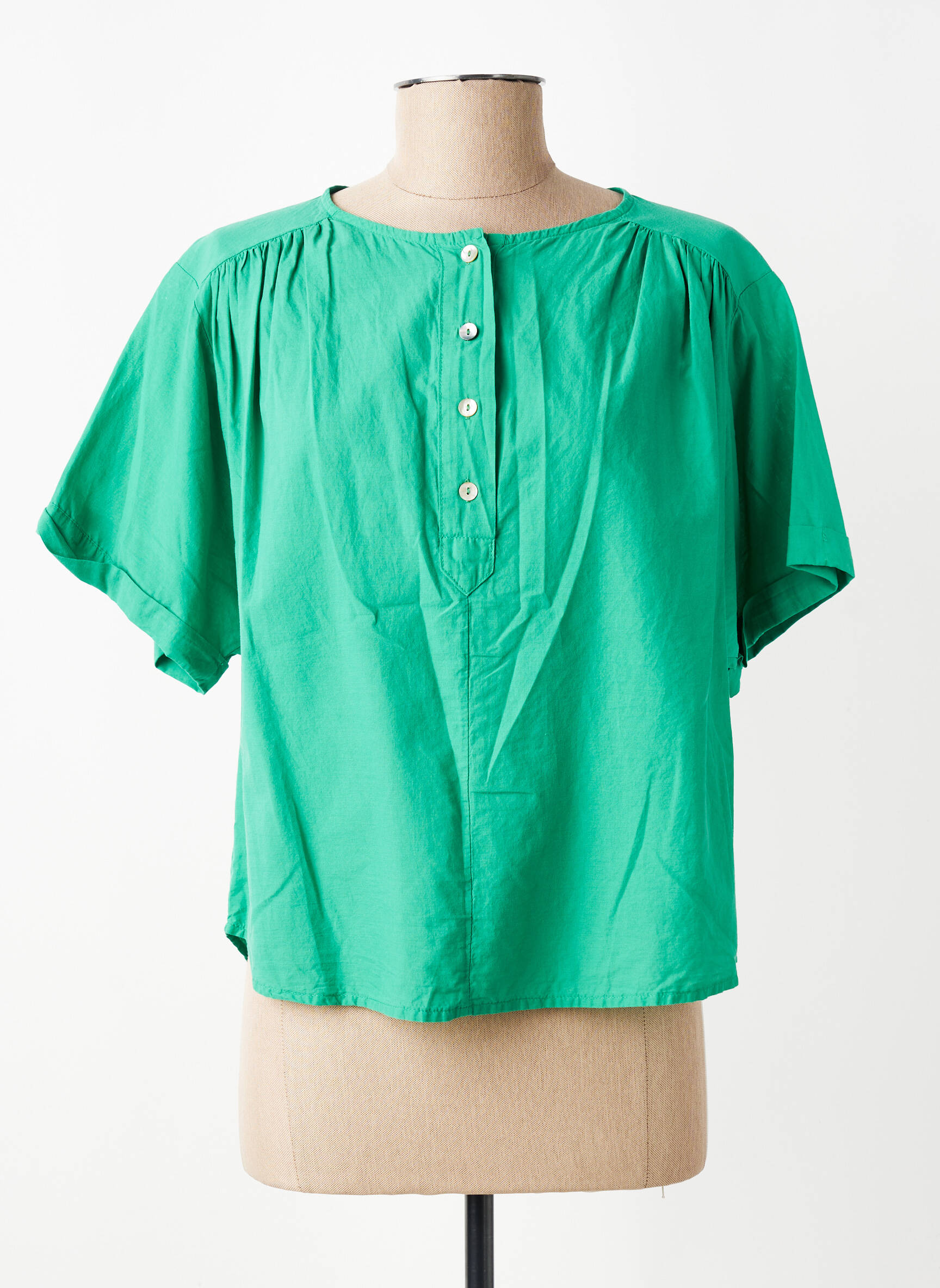Blouse tissage popeline manches courtes vert LOLA ESPELETA femme