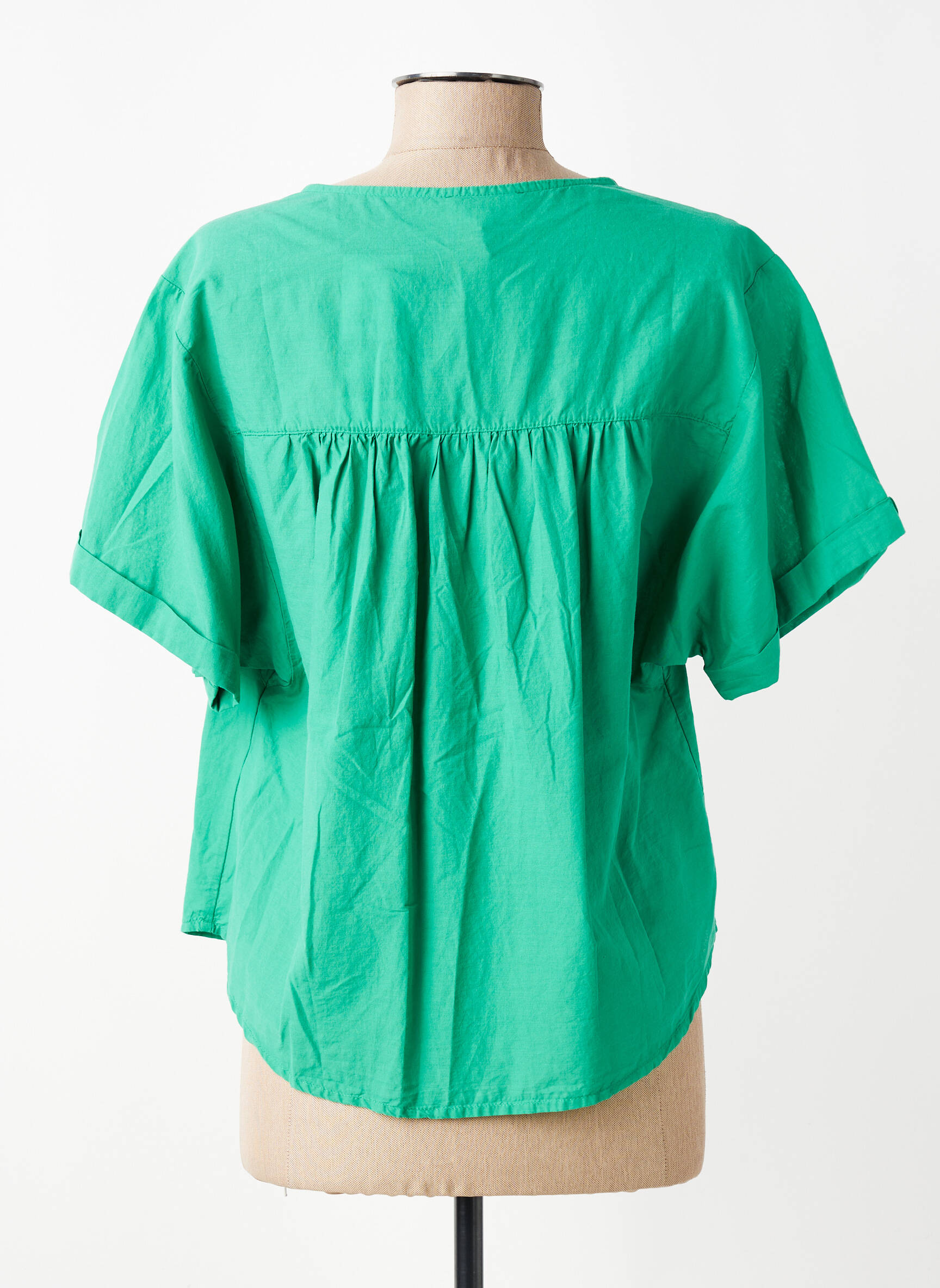 Blouse tissage popeline manches courtes vert LOLA ESPELETA femme