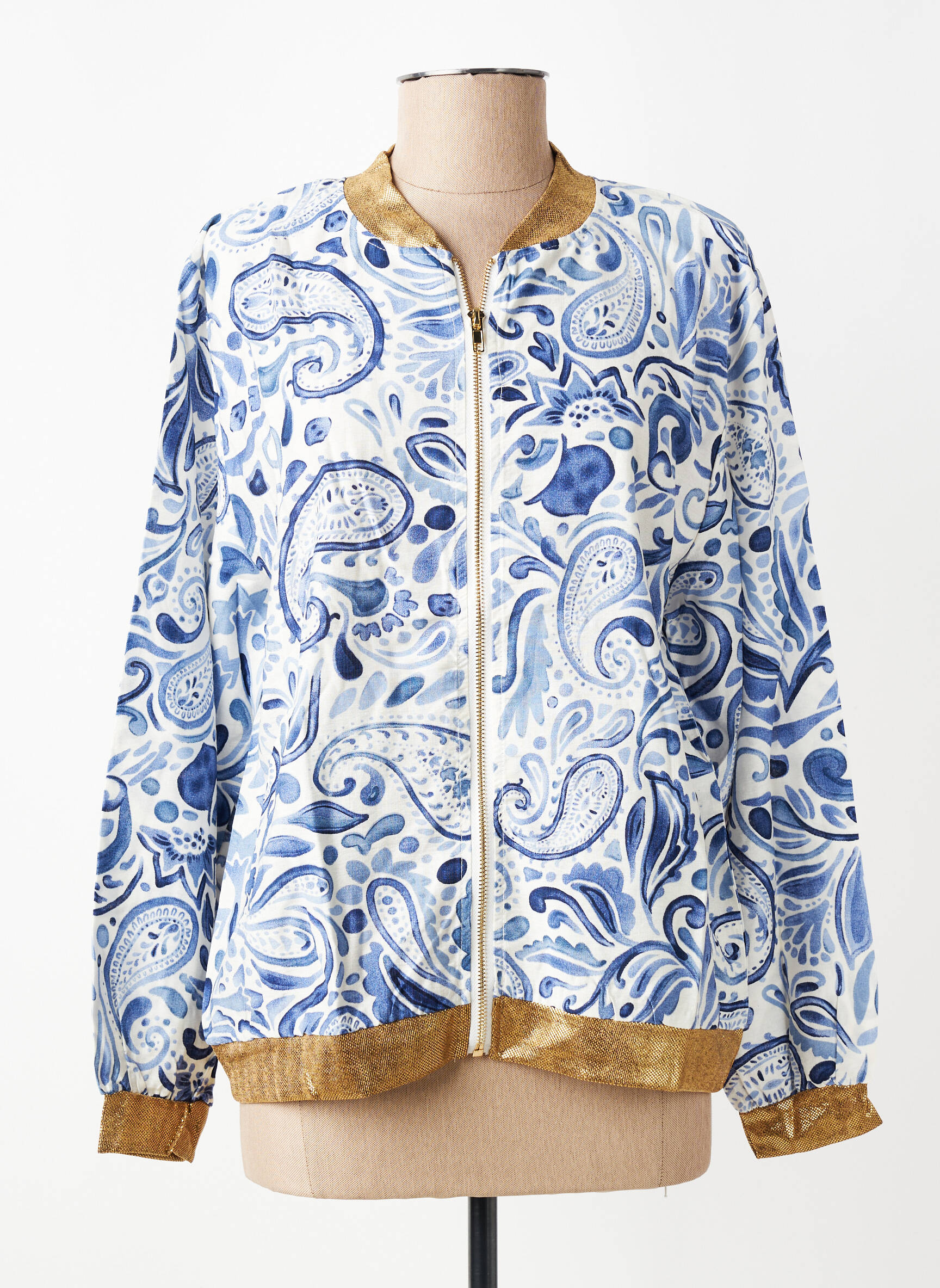 Blouson col v bleu MISS SARA FASHION femme