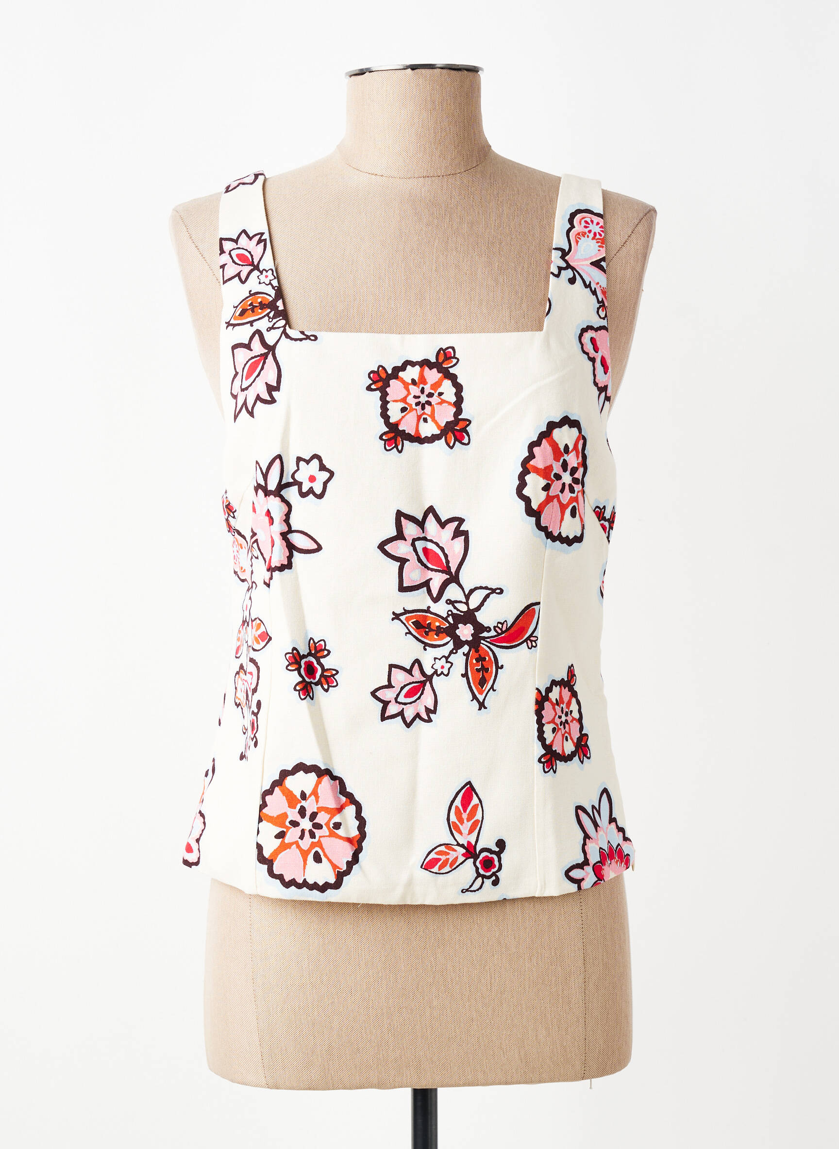 Top col carré fines bretelles beige GRACE & MILA femme
