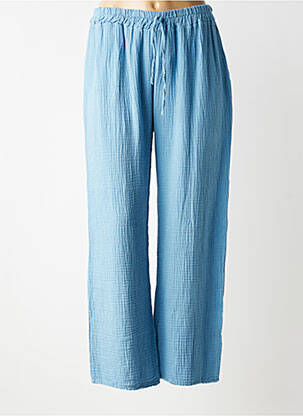 Pantalon droit tissage crêpe taille normale bleu QUATRE VINGT JOURS femme