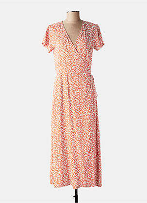 Robe longue imprimé fantaisie manches courtes orange BATELA femme