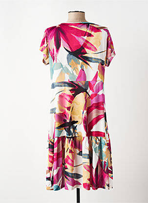 Robe mi-longue imprimé fleurs manches courtes rouge GENUINE femme