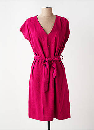 Robe mi-longue tissage crêpe manches courtes rose GRACE & MILA femme