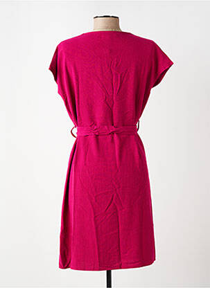 Robe mi-longue tissage crêpe manches courtes rose GRACE & MILA femme