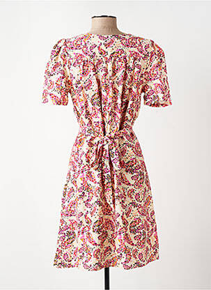 Robe mi-longue imprimé fleurs manches courtes beige GRACE & MILA femme