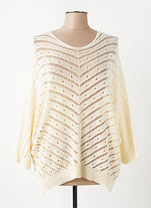 Pull maille ajourée manches 3/4 beige QUATRE VINGT JOURS femme