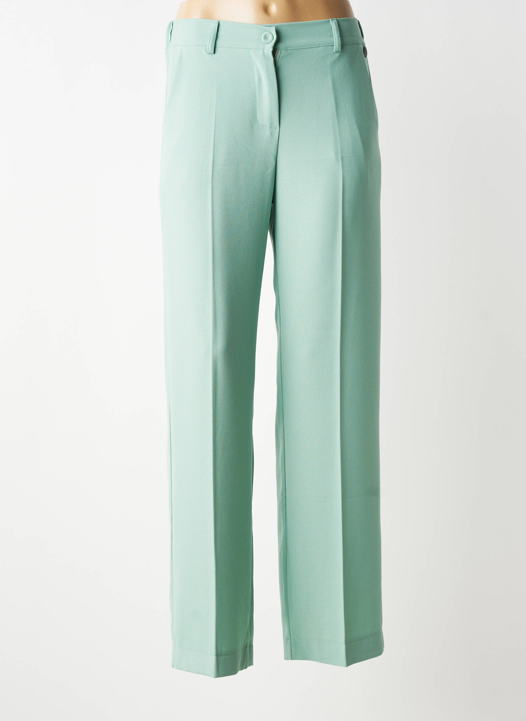 Pantalon droit tissage crêpe taille normale vert PAKO LITTO femme