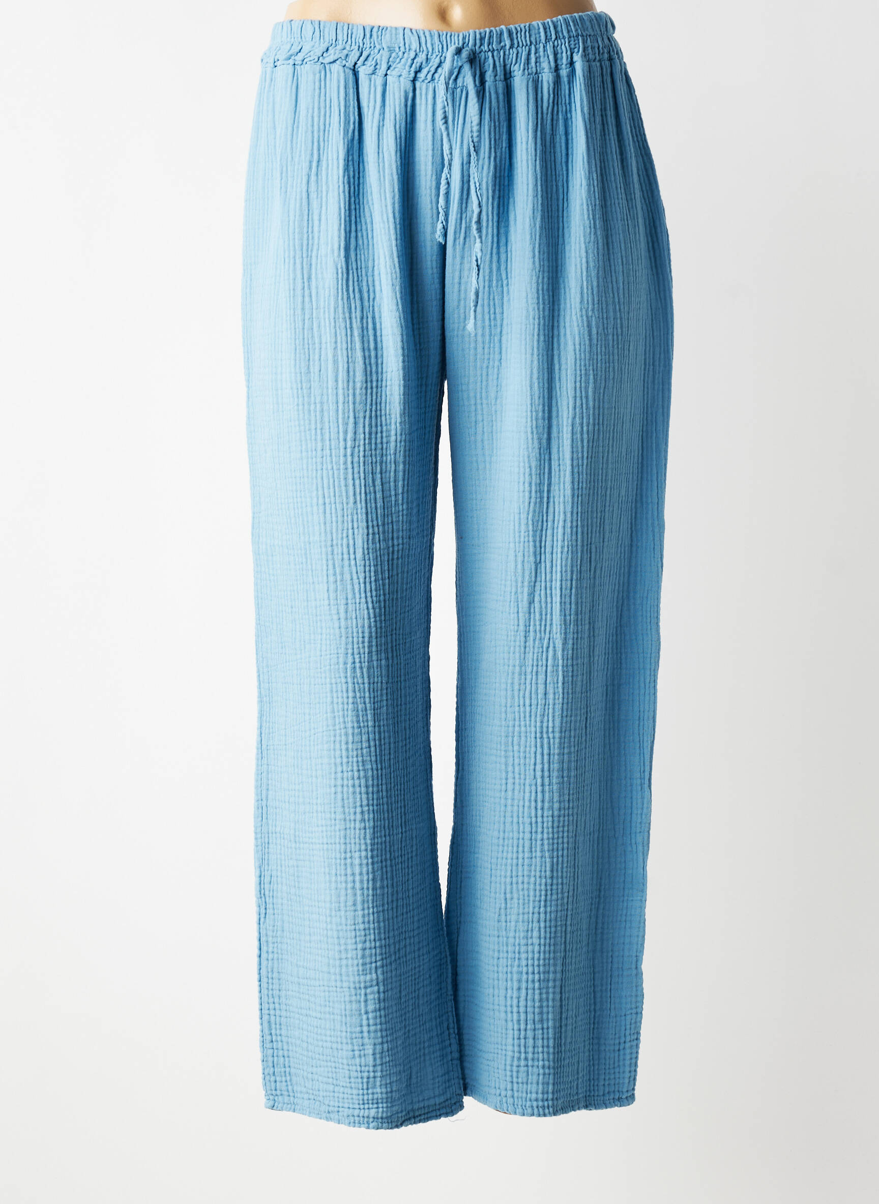 Pantalon droit tissage crêpe taille normale bleu QUATRE VINGT JOURS femme