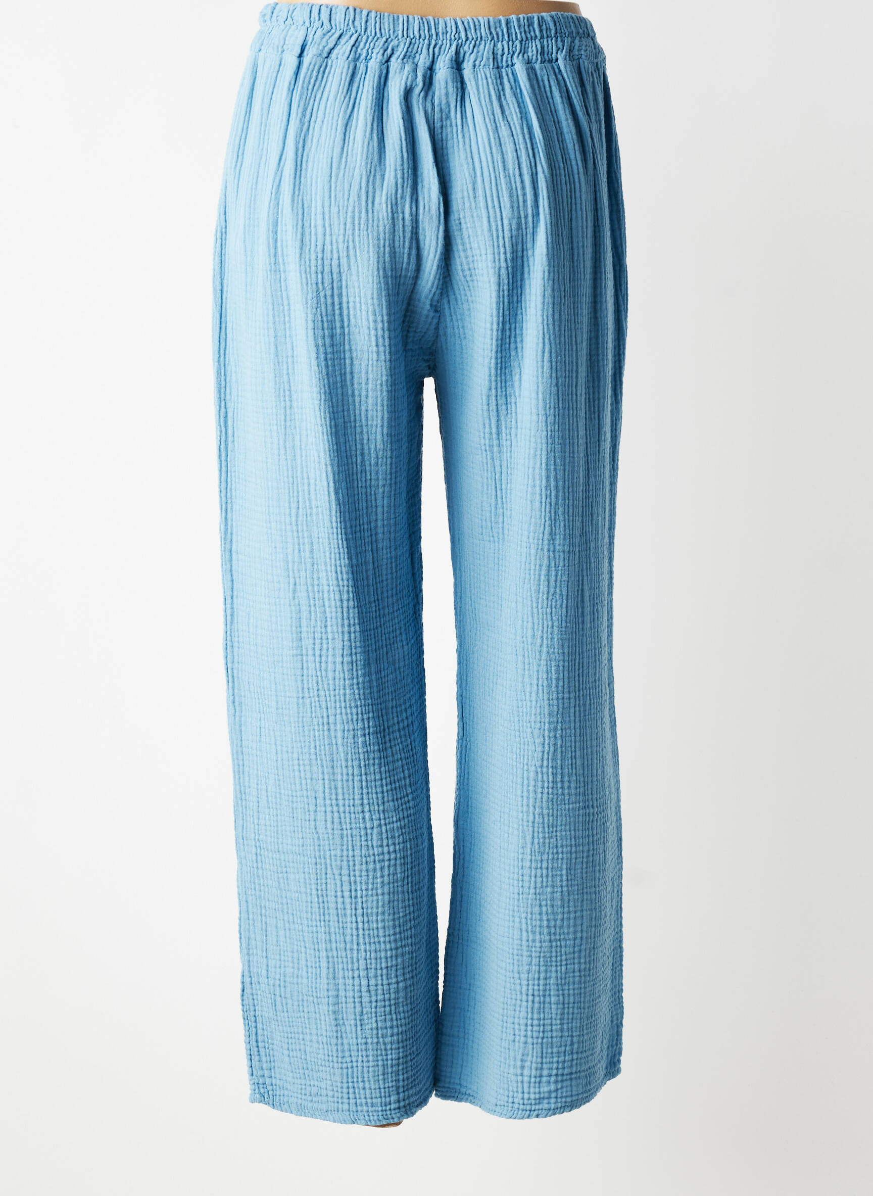 Pantalon droit tissage crêpe taille normale bleu QUATRE VINGT JOURS femme