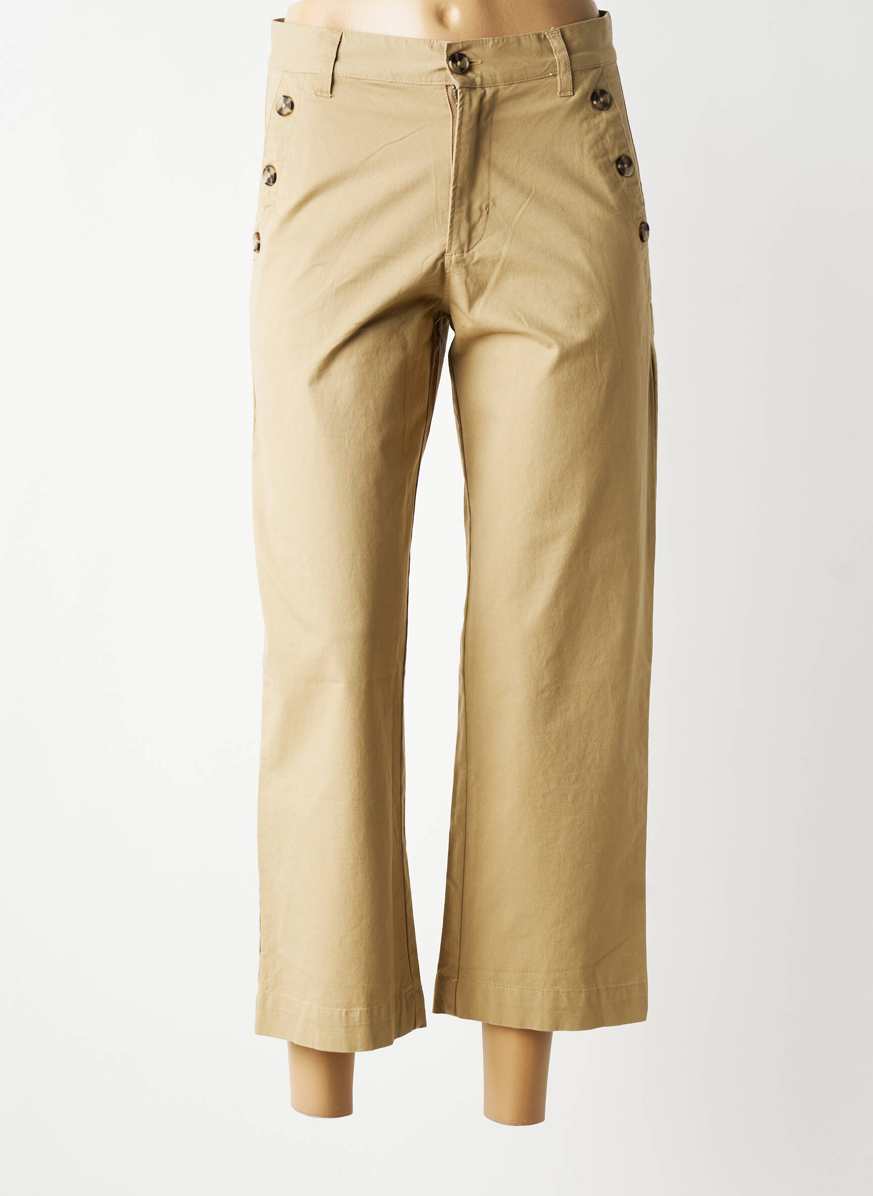 Pantalon 7/8 taille haute taille haute marron BATELA femme