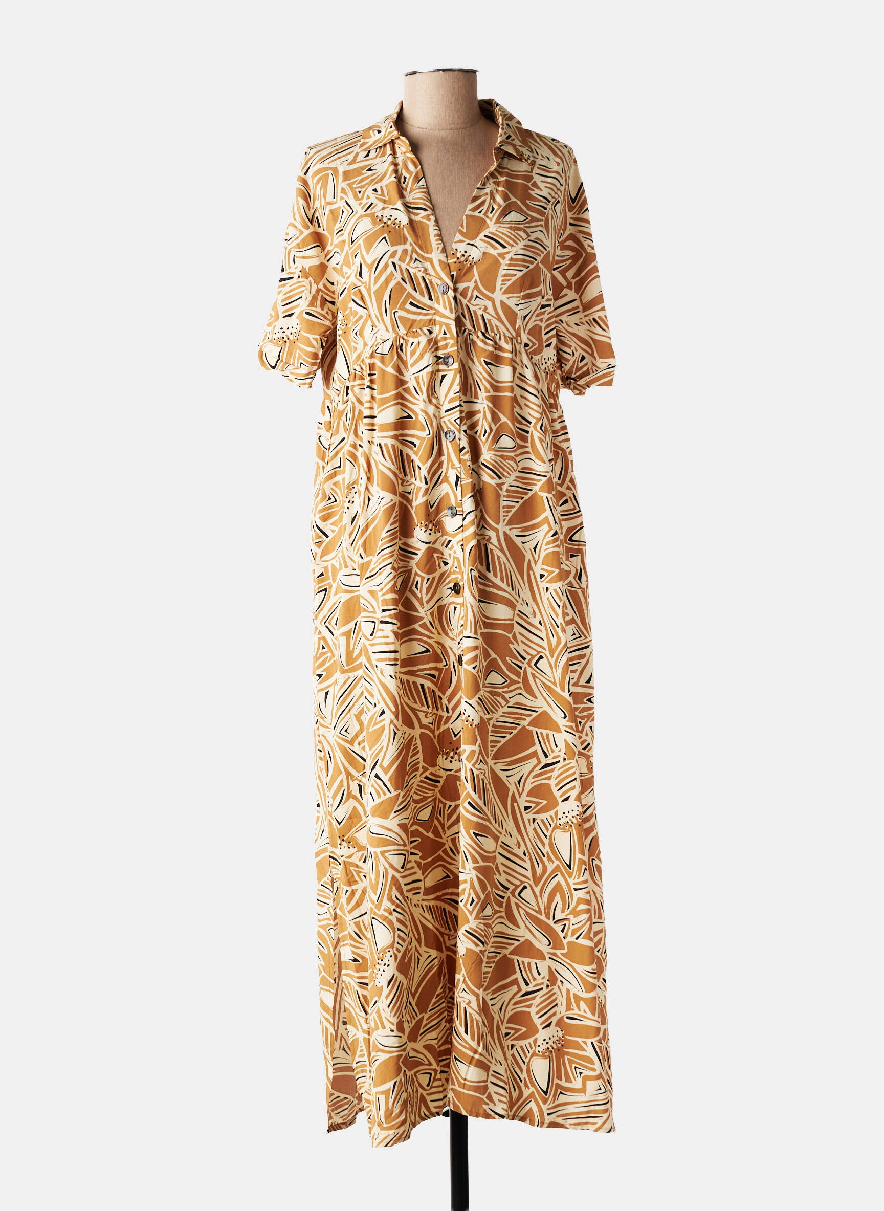 Robe longue imprimé fantaisie manches courtes marron LOLA ESPELETA femme